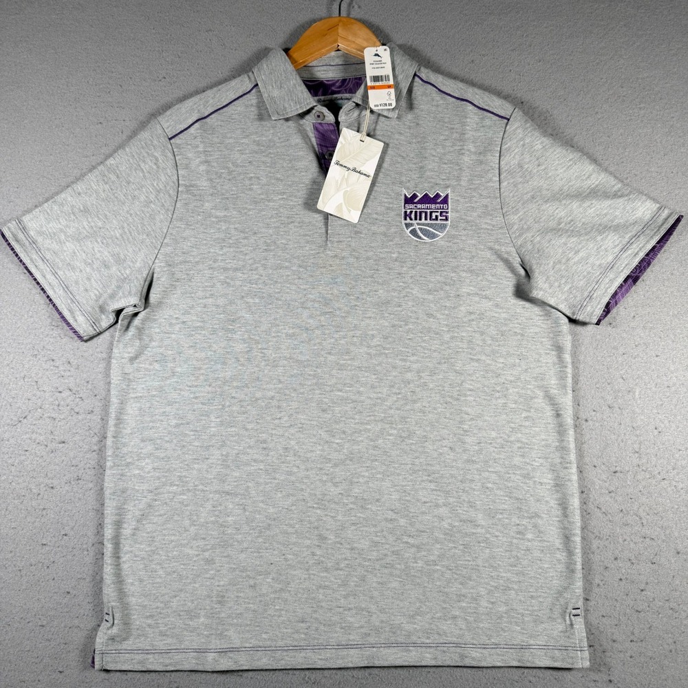 Sacramento Kings Tommy Bahama Sport Tailgater Polo Shirt‎ Gray Mens S ST226430BR